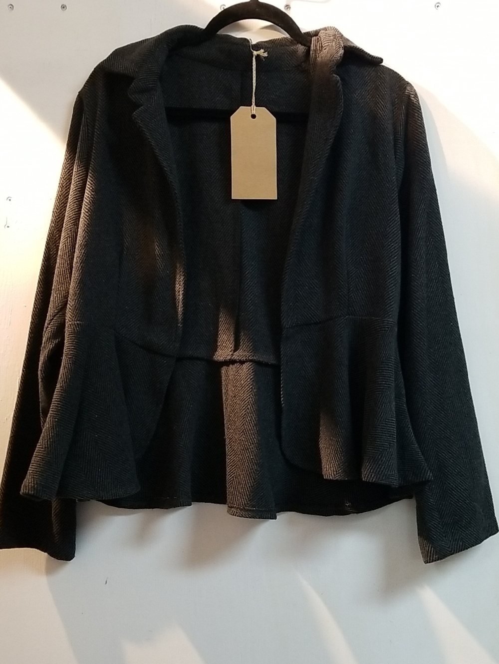 Black Textured Open-Front Peplum Jacket